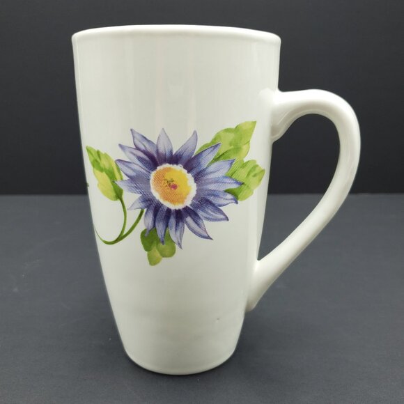 Pfaltzgraff Emma Tall Latte Mugs White Coffee Mugs Purple Pink Floral Flowers - Picture 8 of 10